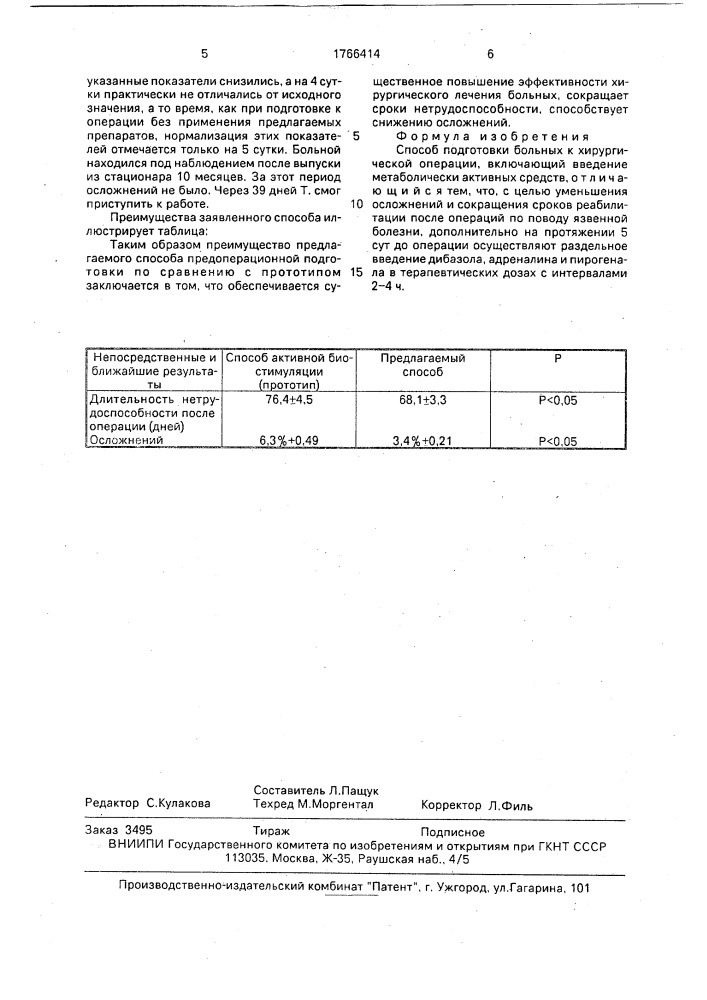 Способ подготовки больных к хирургической операции (патент 1766414)
