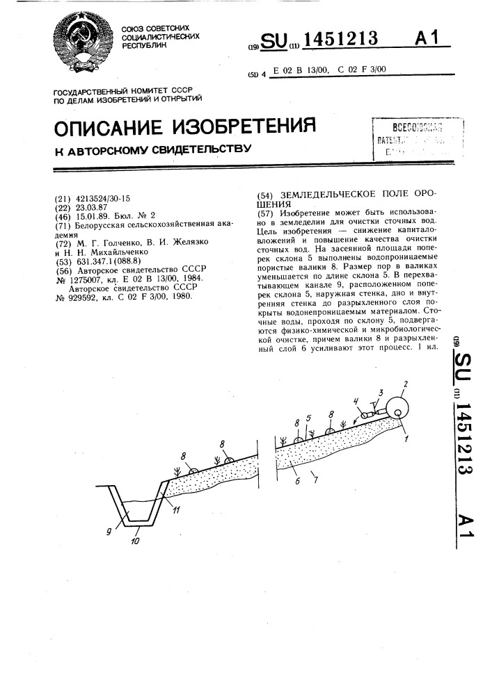 Земледельческое поле орошения (патент 1451213)