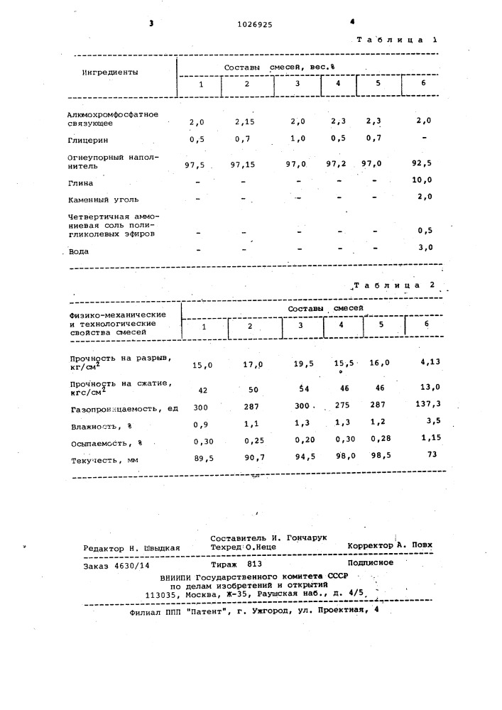 Смесь для изготовления литейных стержней (патент 1026925)