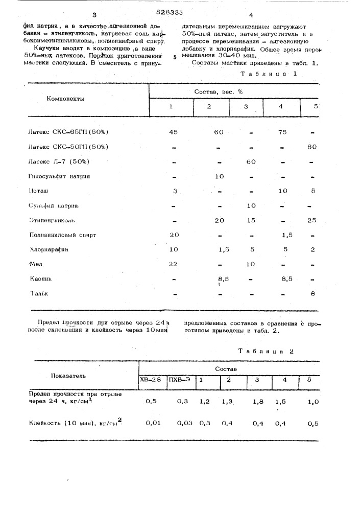 Клеящая мастика (патент 528333)