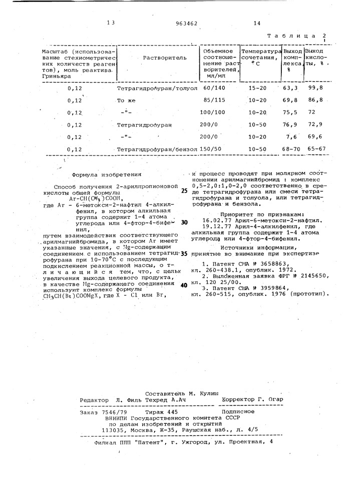 Способ получения 2-арилпропионовой кислоты (патент 963462)