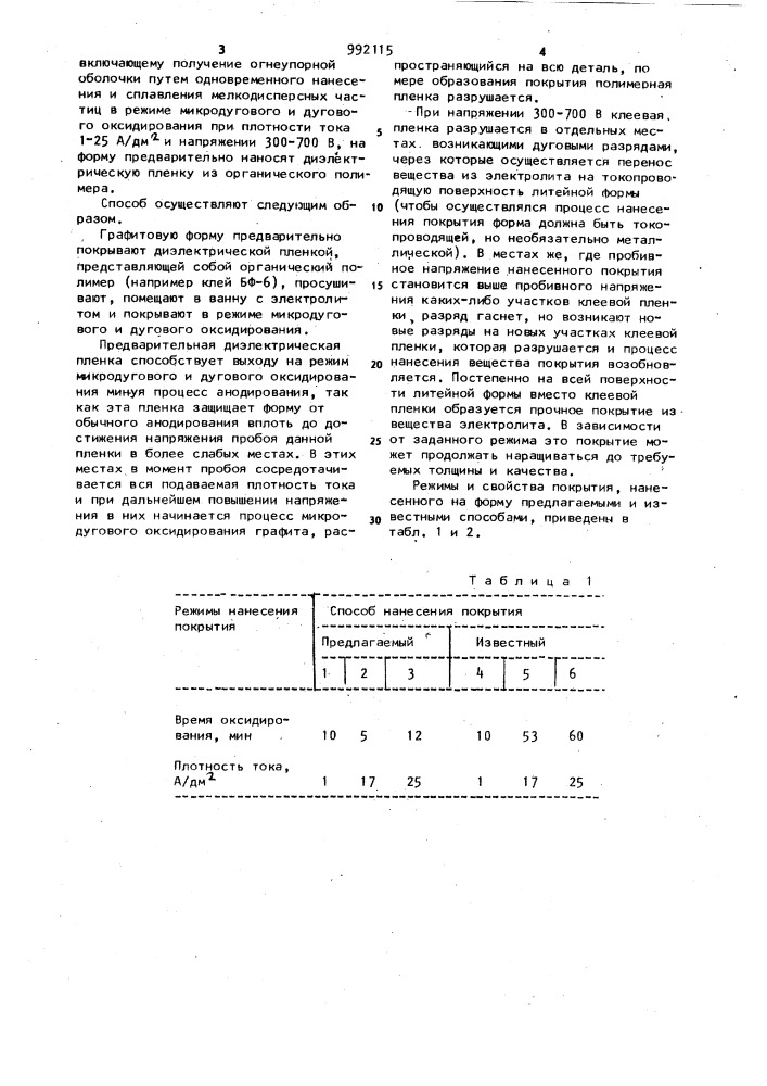 Способ получения покрытия на графитовых литейных формах (патент 992115)