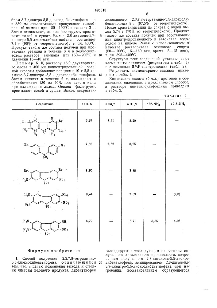 Способ получения 2,3,7,8-тетраамино-5,5-диоксодибензтиофена (патент 495313)