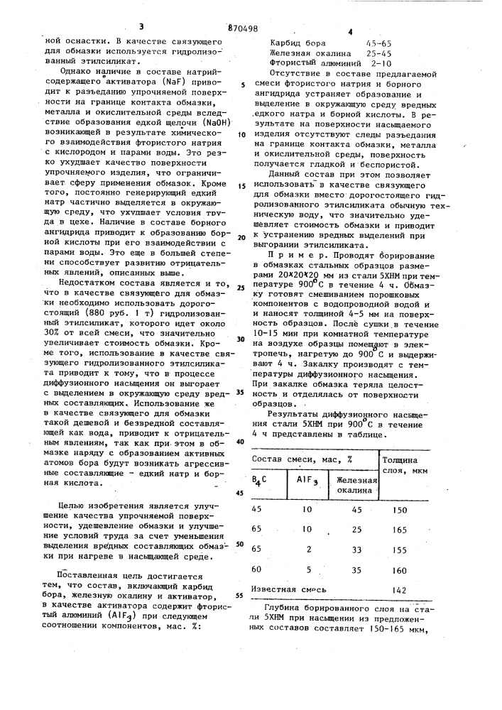 Состав для борирования в обмазках стальных изделий (патент 870498)