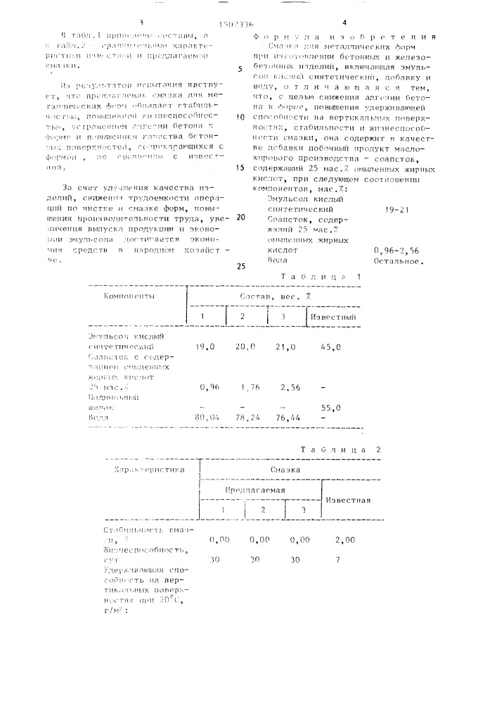 Смазка для металлических форм (патент 1502336)