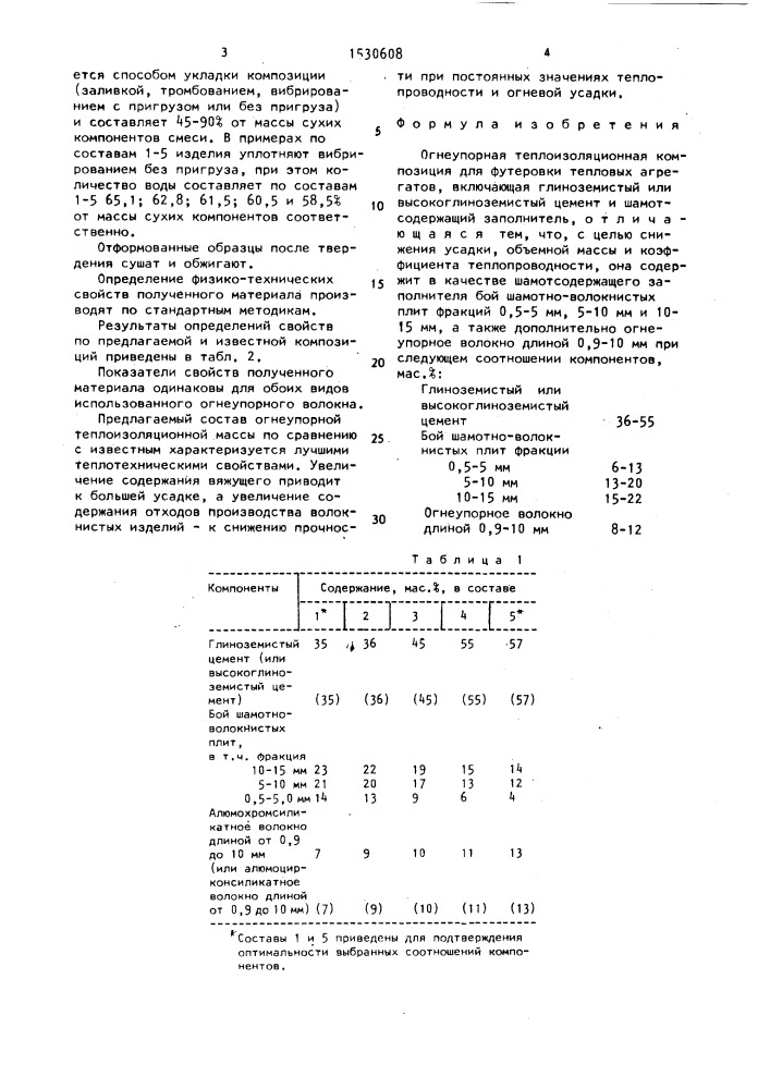 Огнеупорная теплоизоляционная композиция (патент 1530608)