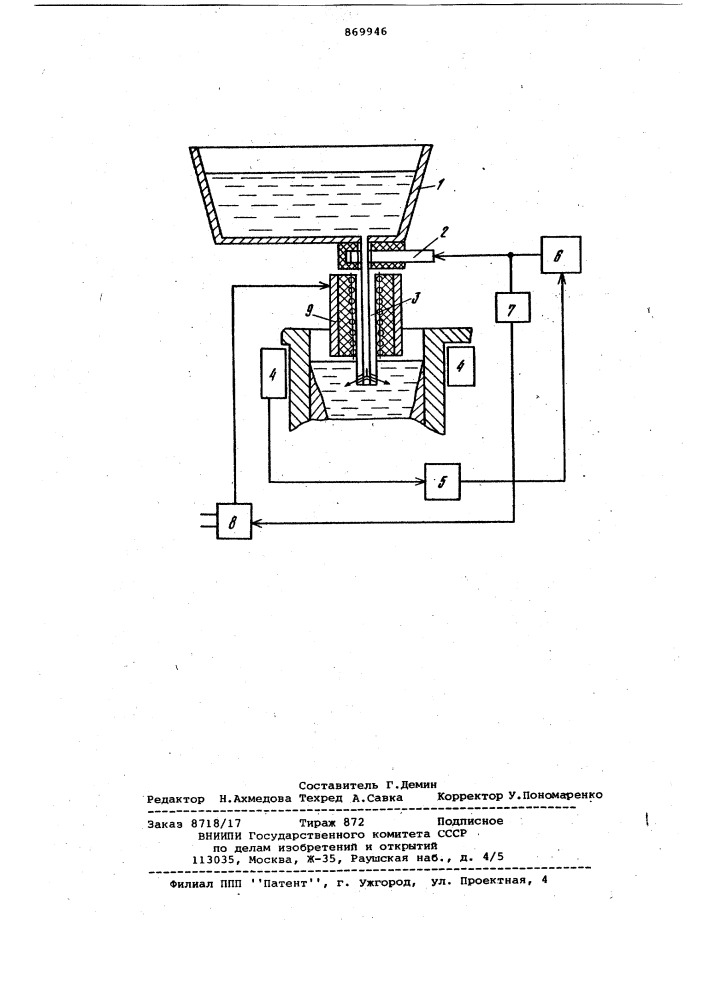 Устройство для автоматической подачи металла в кристаллизатор машины непрерывного литья металла (патент 869946)