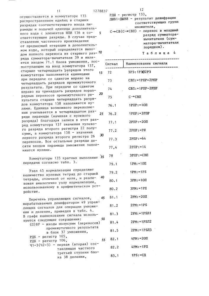 Устройство для умножения и деления с плавающей точкой (патент 1278837)