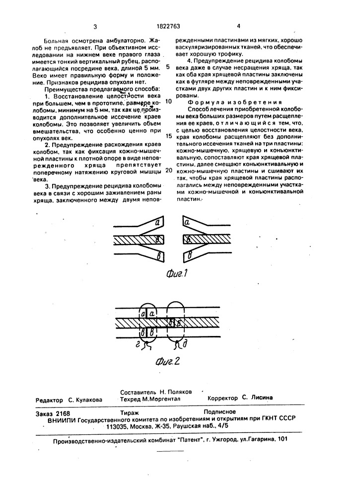 Способ лечения приобретенной колобомы века больших размеров (патент 1822763)