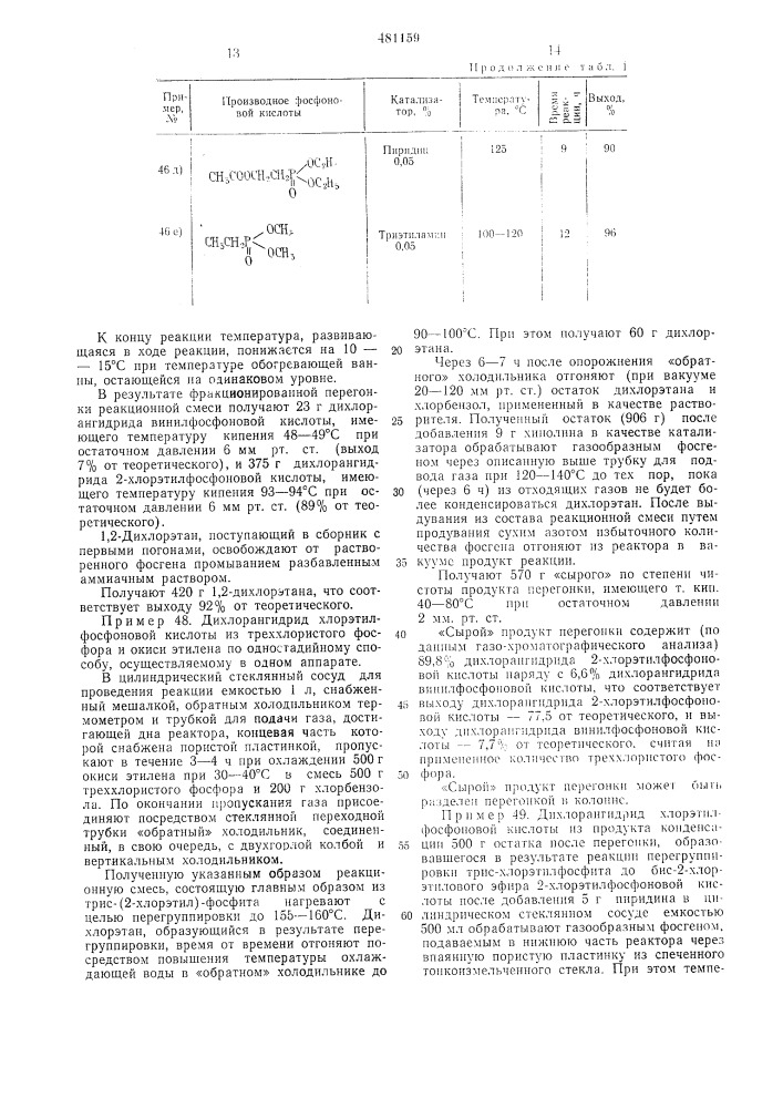 Способ получения дихлорангидридов фосфоновых кислот (патент 481159)