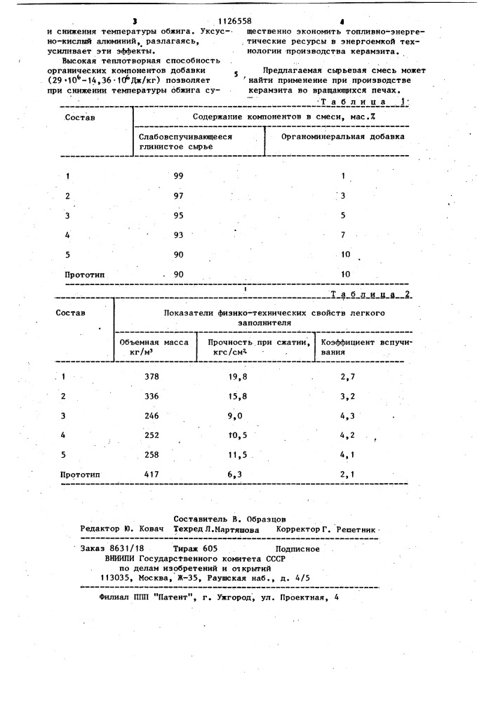 Сырьевая смесь для изготовления керамзита (патент 1126558)