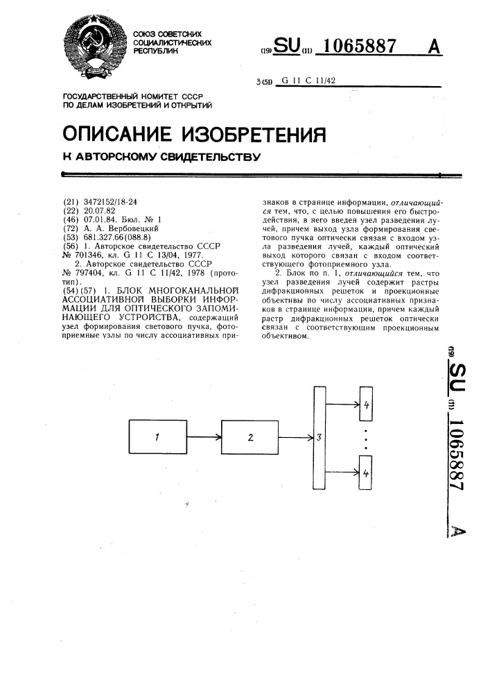 Блок многоканальной ассоциативной выборки информации для оптического запоминающего устройства (патент 1065887)