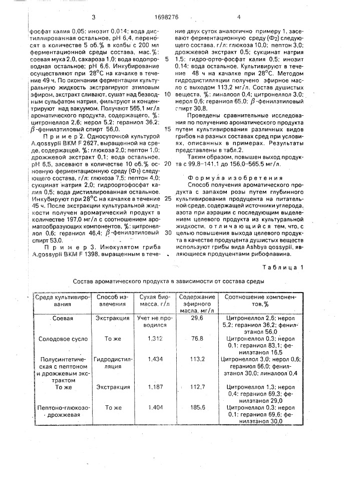 Способ получения ароматического продукта с запахом розы (патент 1698276)