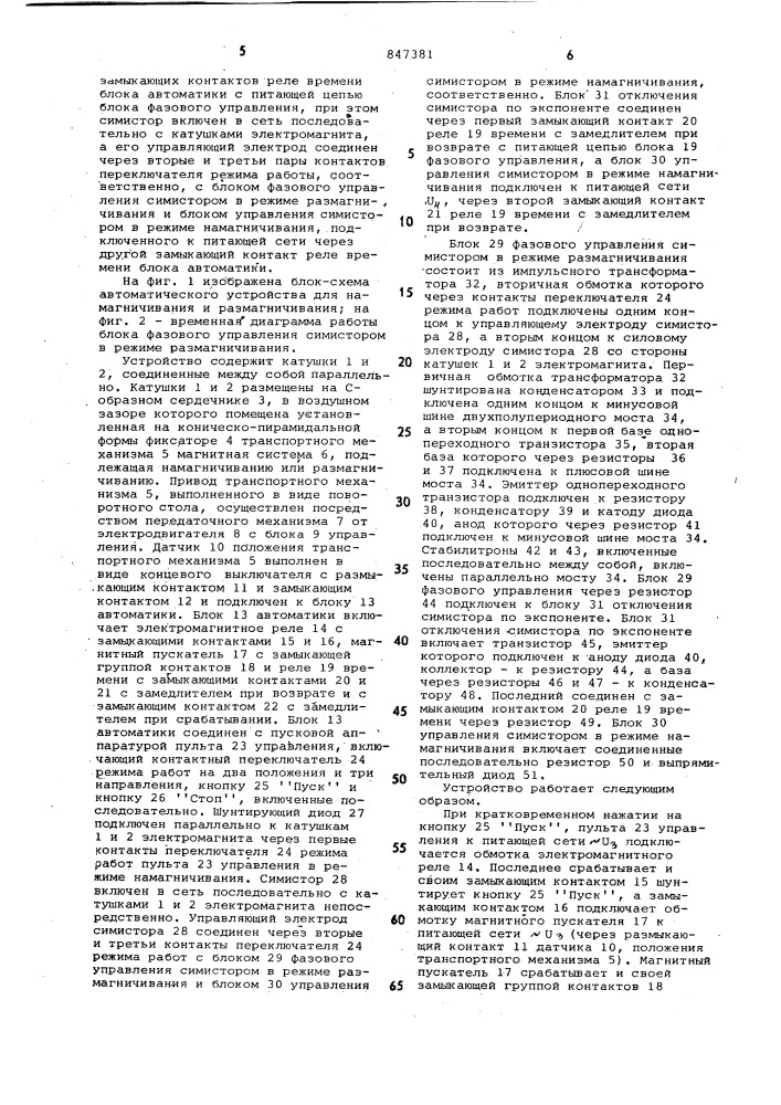 Автоматическое устройство для намагни-чивания и размагничивания (патент 847381)