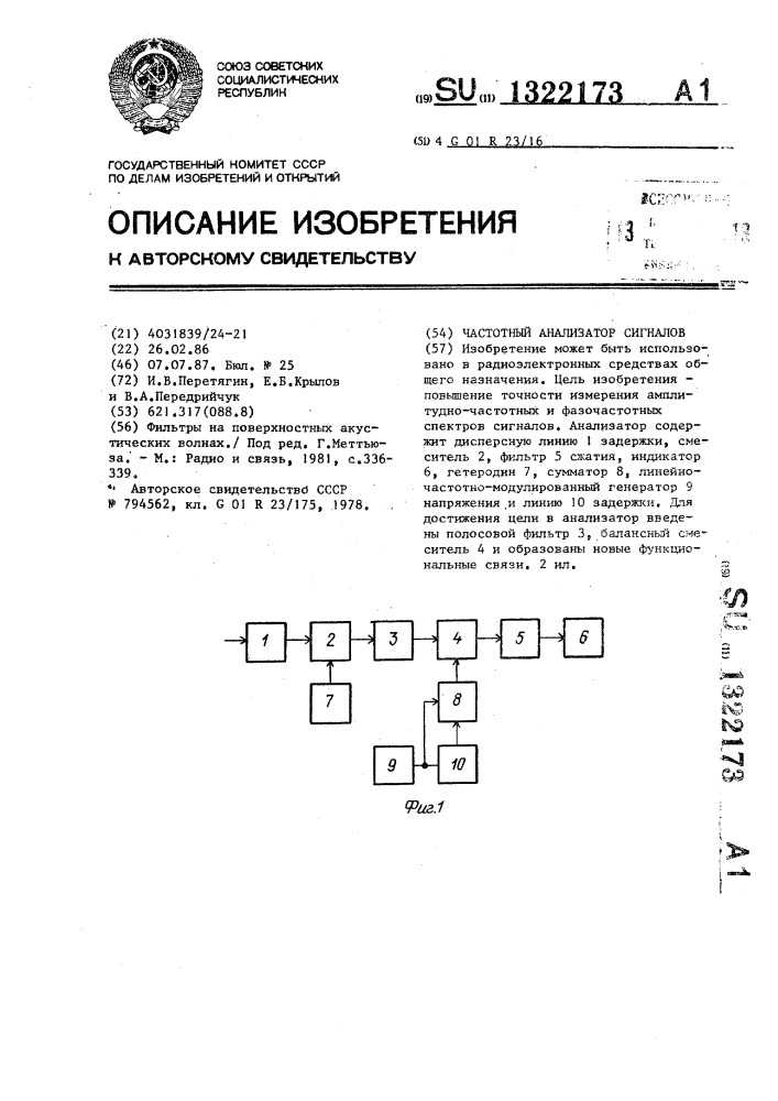 Частотный анализатор сигналов (патент 1322173)
