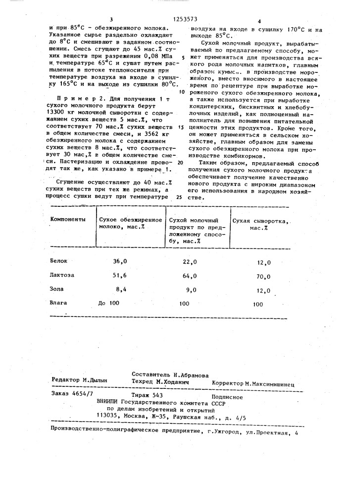 Способ получения сухого молочного продукта (патент 1253573)