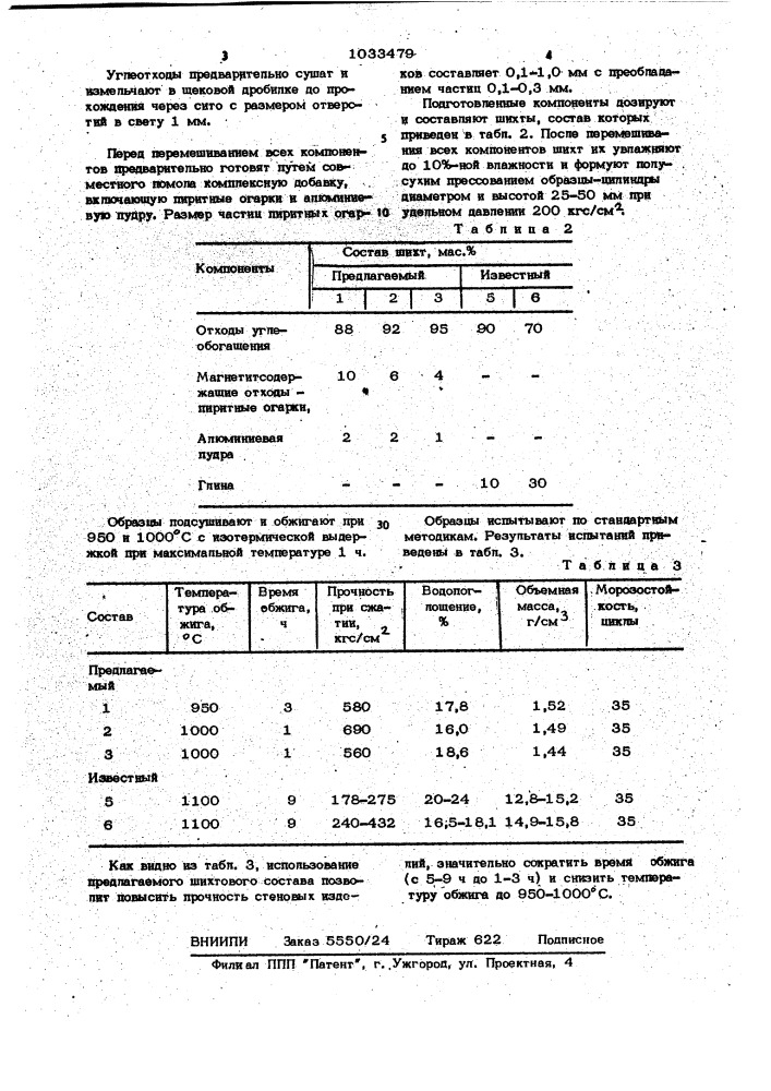 Шихта для изготовления стеновых керамических изделий (патент 1033479)