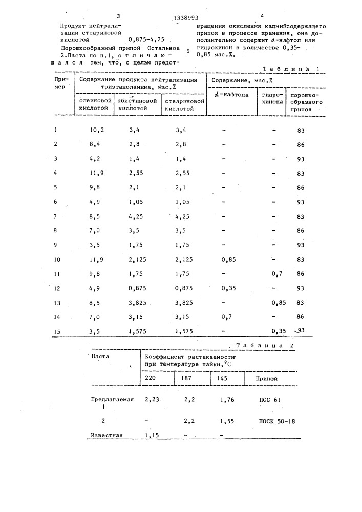 Паста для пайки (патент 1338993)