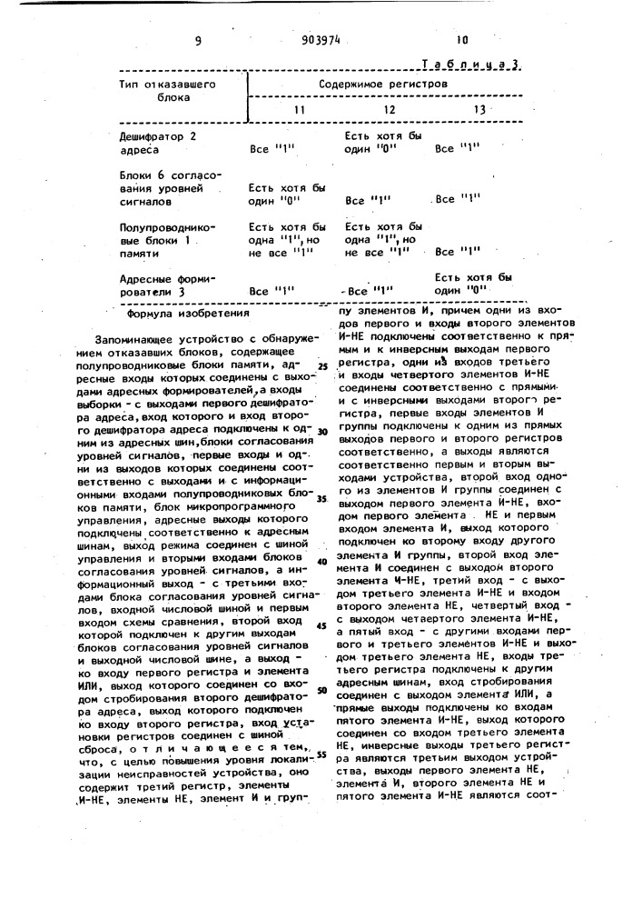 Запоминающее устройство с обнаружением отказавших блоков (патент 903974)