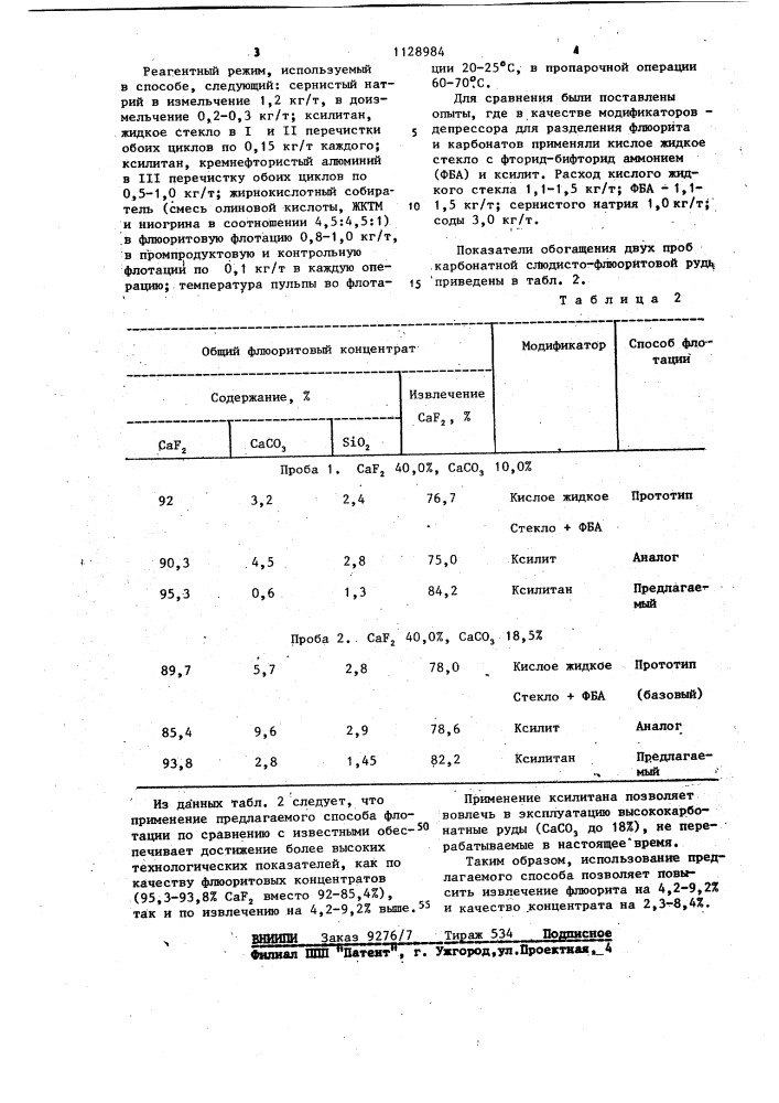 Способ обогащения карбонатно-флюоритовых руд (патент 1128984)