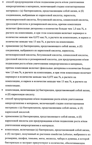 Микробицидная или микробиостатическая композиция, содержащая бактериоцин и экстракт растения семейства labiatae (патент 2395204)