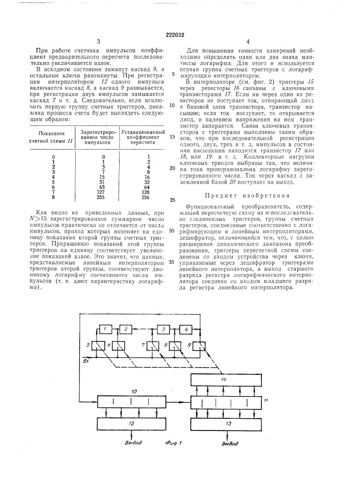 Функциональный преобразователь (патент 222032)