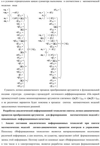 Функциональная входная структура сумматора с процедурой логического дифференцирования d/dn первой промежуточной суммы минимизированных аргументов слагаемых &#177;[ni]f(+/-)min и &#177;[mi]f(+/-)min (варианты русской логики) (патент 2427028)