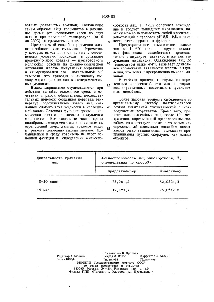 Способ определения жизнеспособности яиц гельминтов (патент 1082402)