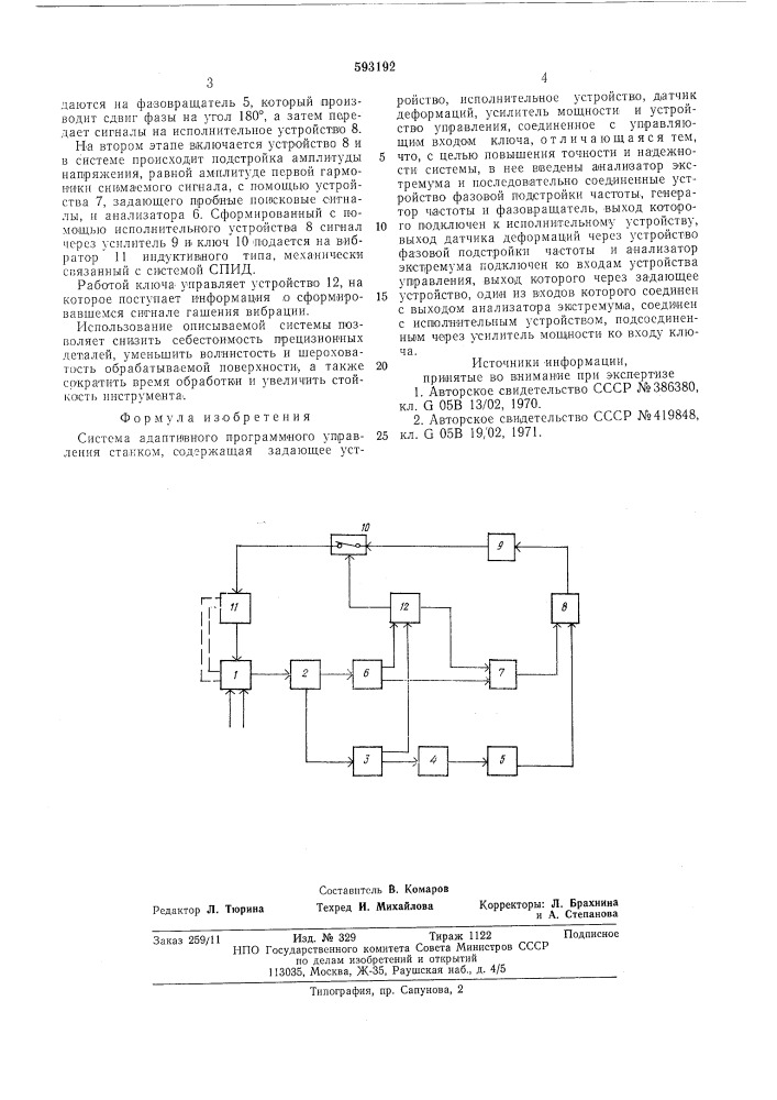 Система адаптивного программного управления станком (патент 593192)