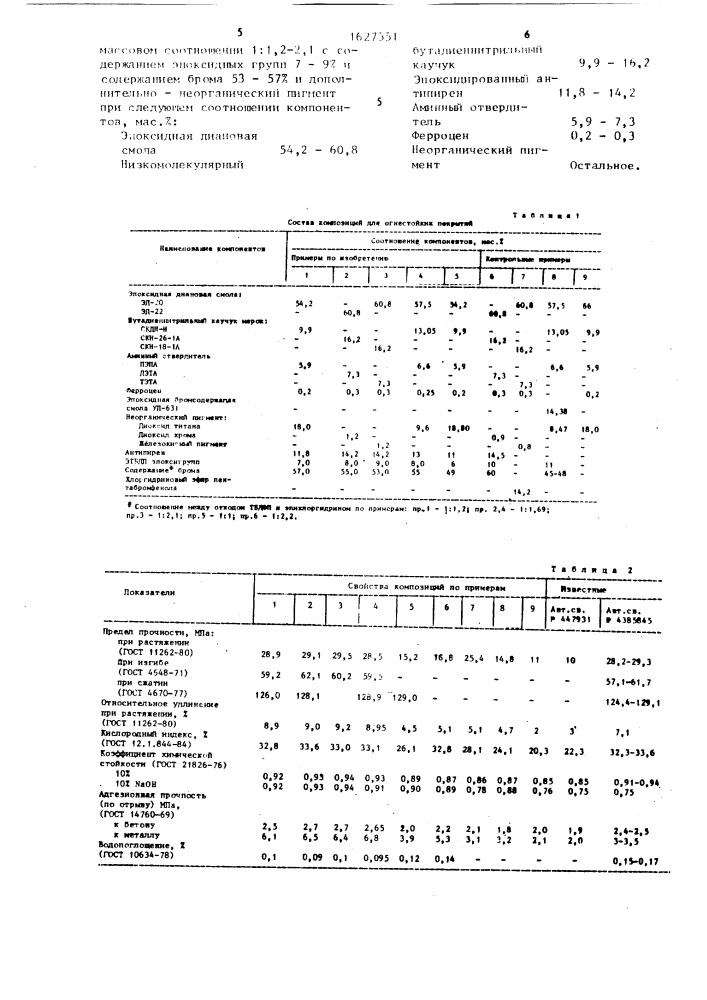 Композиция для огнестойких покрытий (патент 1627551)