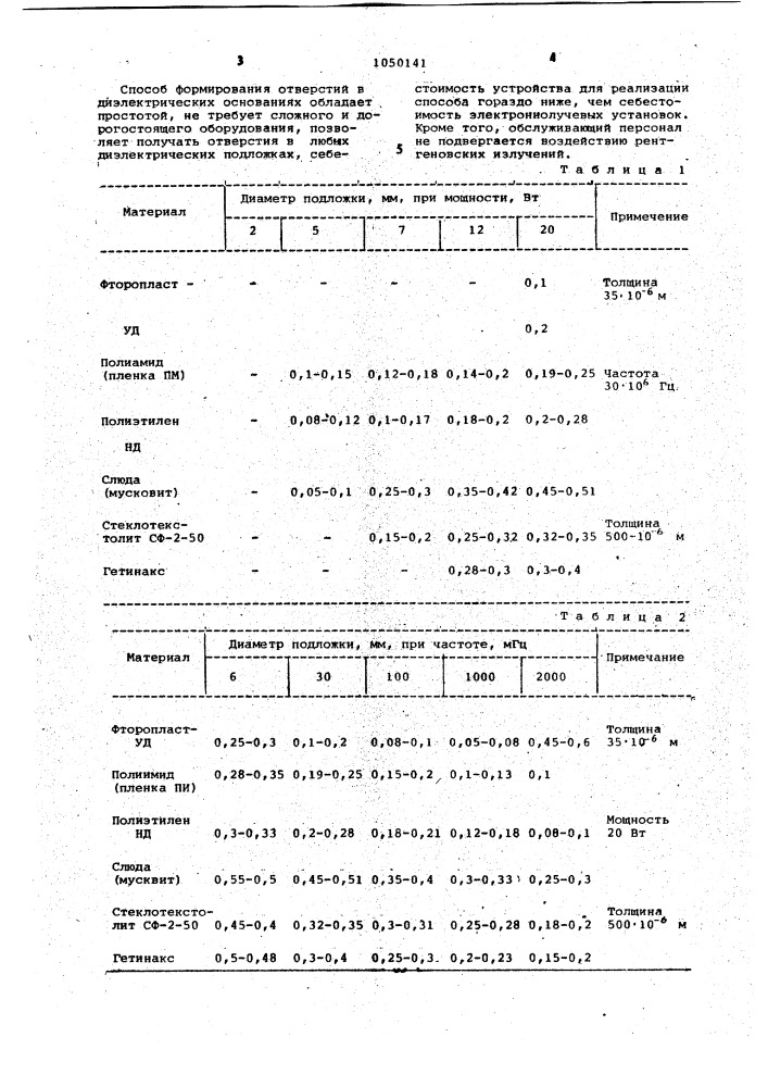 Способ формирования отверстий в диэлектрической подложке (патент 1050141)