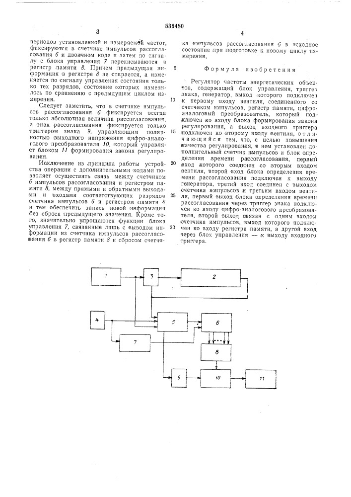 Регулятор частоты энергетических объектов (патент 536480)