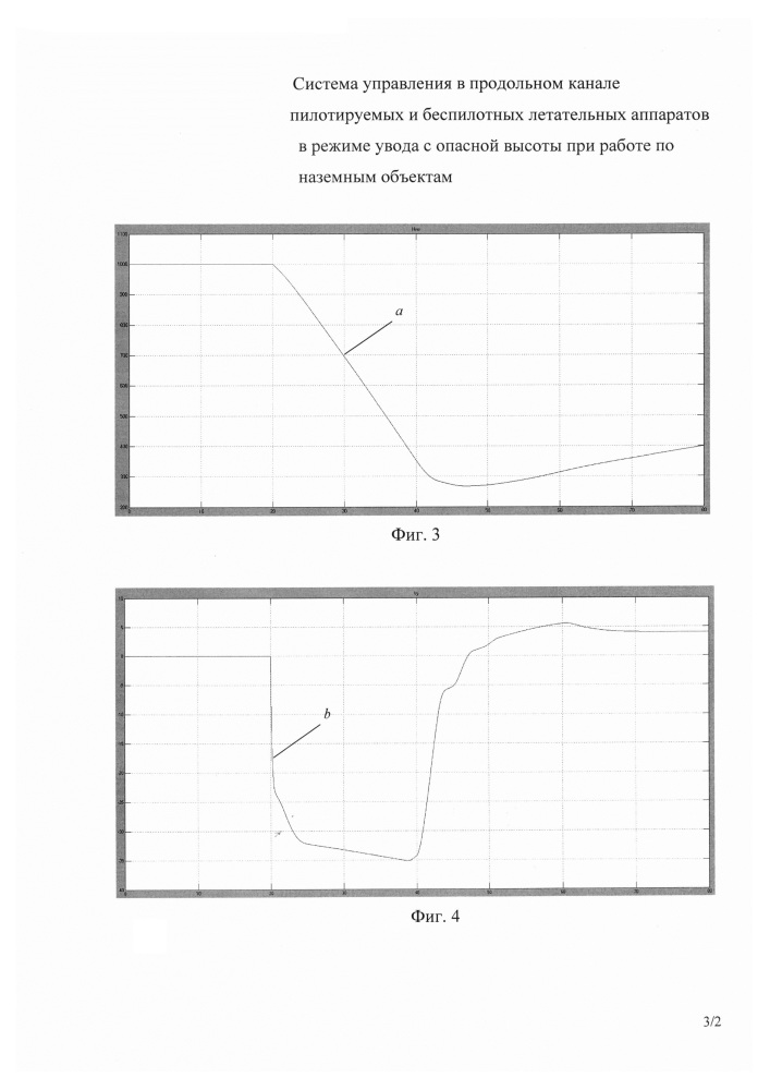 Система управления в продольном канале пилотируемых и беспилотных летательных аппаратов в режиме увода с опасной высоты при работе по наземным объектам (патент 2644048)