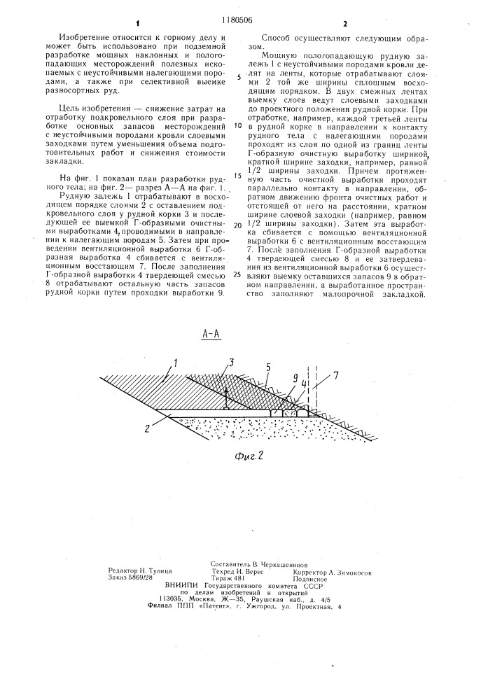 Способ отработки подкровельного слоя при слоевой выемке руды (патент 1180506)