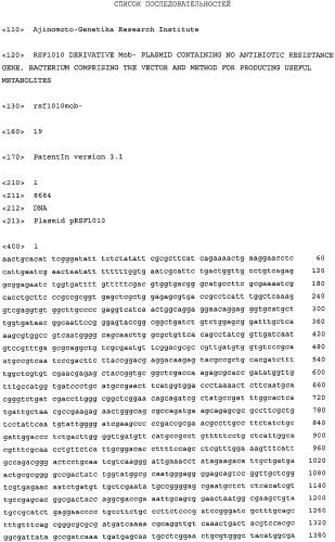 ob&#39;-производная плазмида rsf1010, не содержащая гены устойчивости к антибиотикам, бактерия, содержащая указанную плазмиду, и способ получения полезных метаболитов (патент 2306338)
