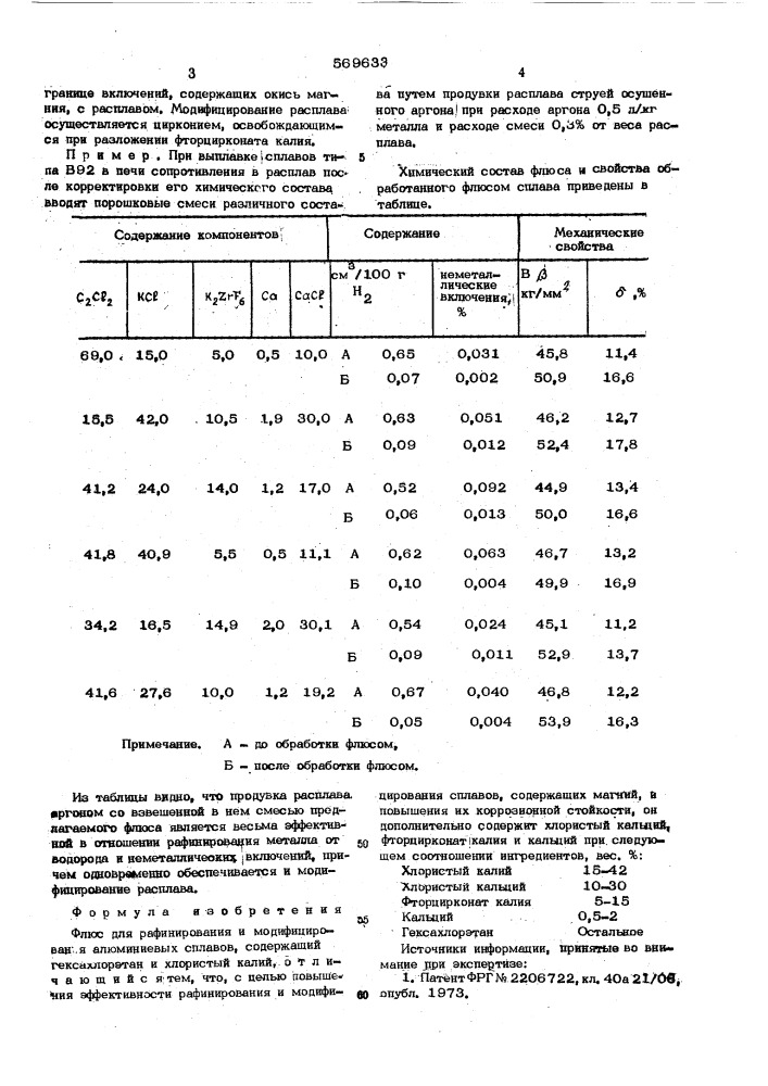 Флюс для рафинирования и модифицирования алюминиевых сплавов (патент 569633)