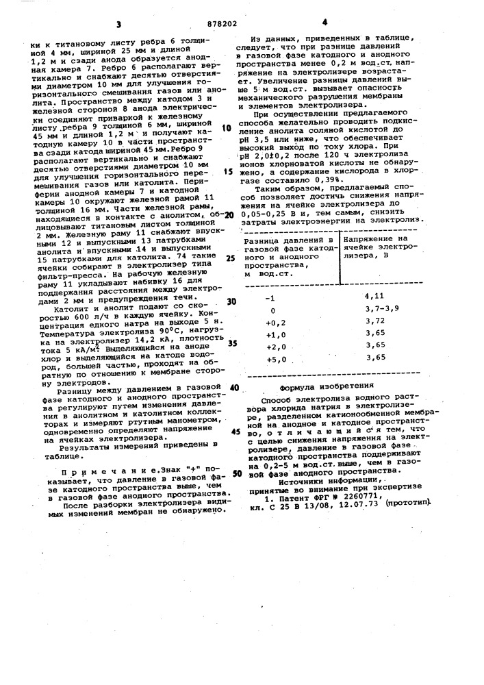 Способ электролиза водного раствора хлорида натрия (патент 878202)