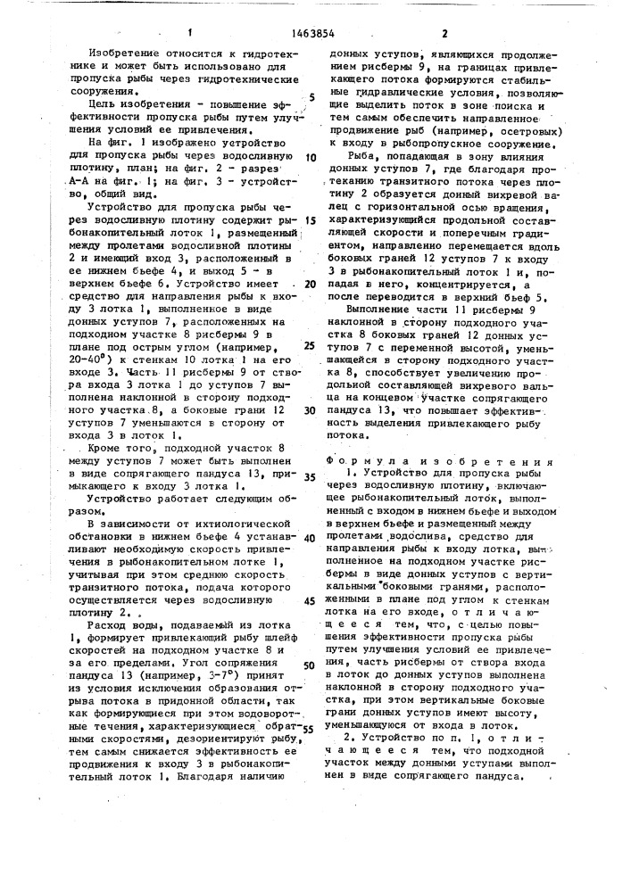 Устройство для пропуска рыбы через водосливную плотину (патент 1463854)