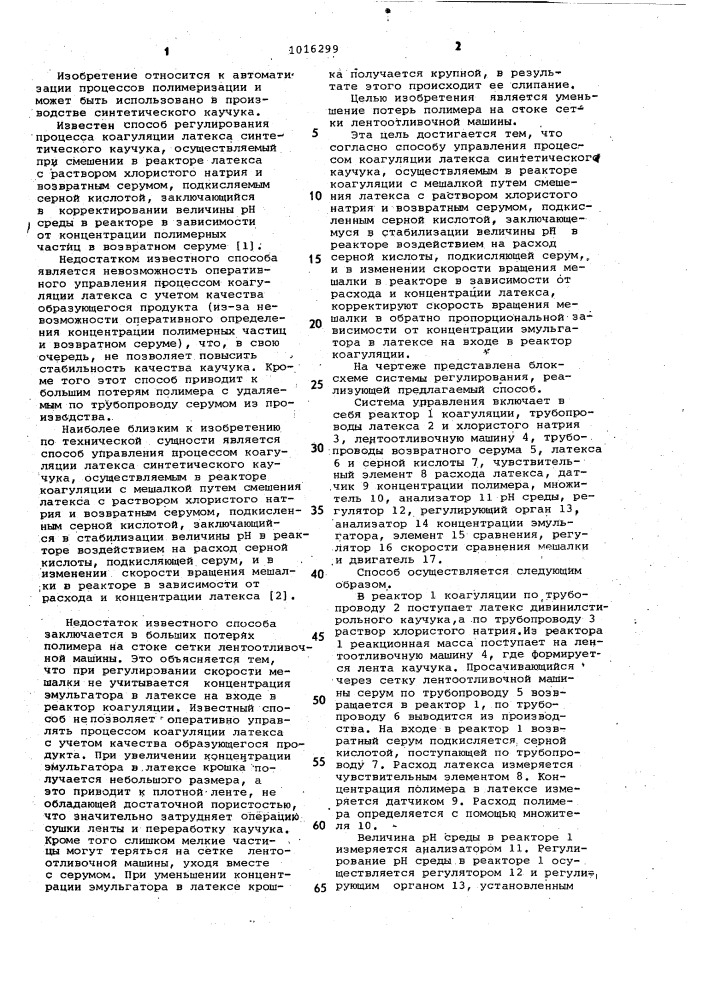 Способ управления процессом коагуляции латекса синтетического каучука (патент 1016299)