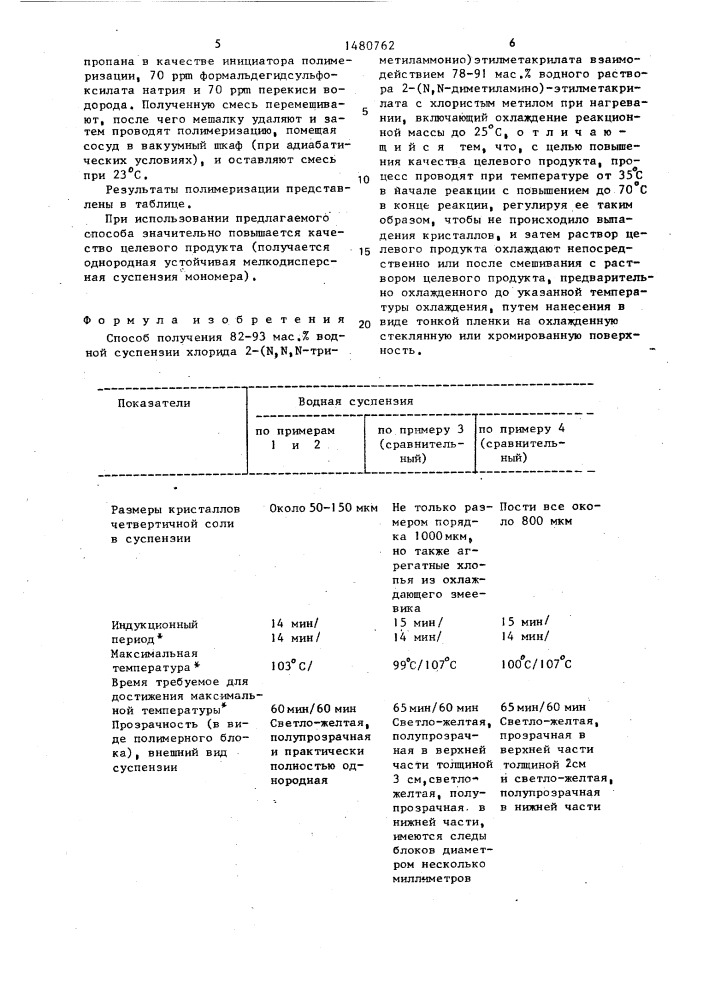 Способ получения 82-93 мас.% водной суспензии хлорида 2- (n, n,n - триметиламмонио) этилметакрилата (патент 1480762)