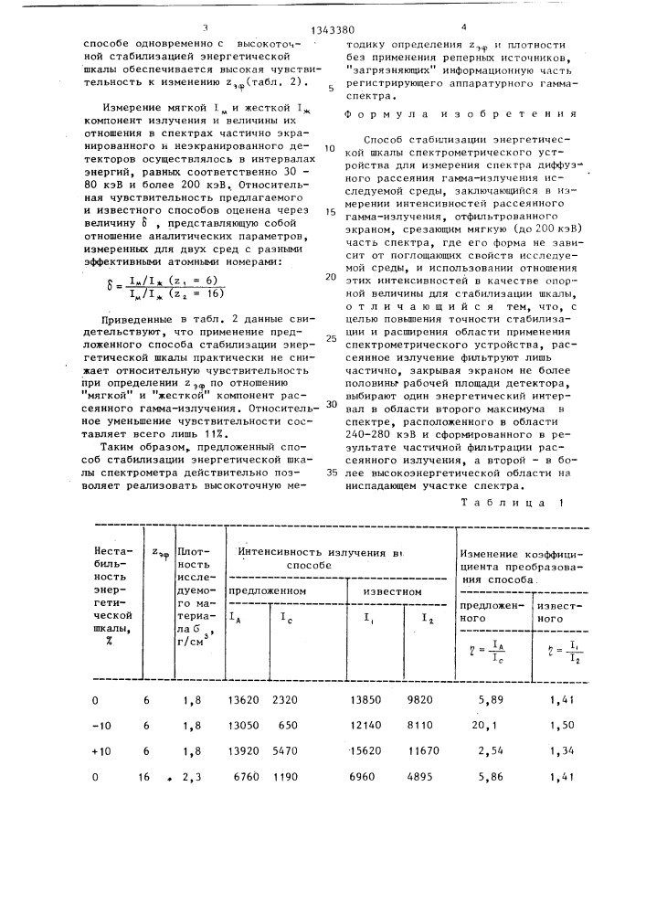Способ стабилизации энергетической шкалы спектрометрического устройства (патент 1343380)
