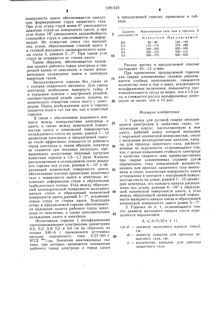 Горелка для дуговой сварки (патент 1291425)