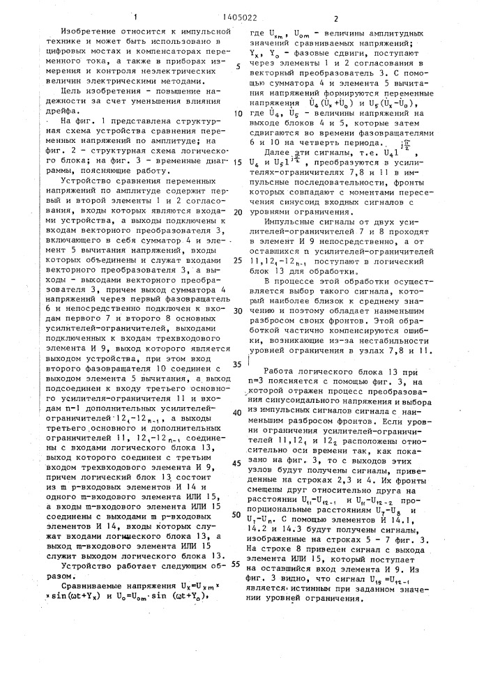 Устройство сравнения переменных напряжений по амплитуде (патент 1405022)