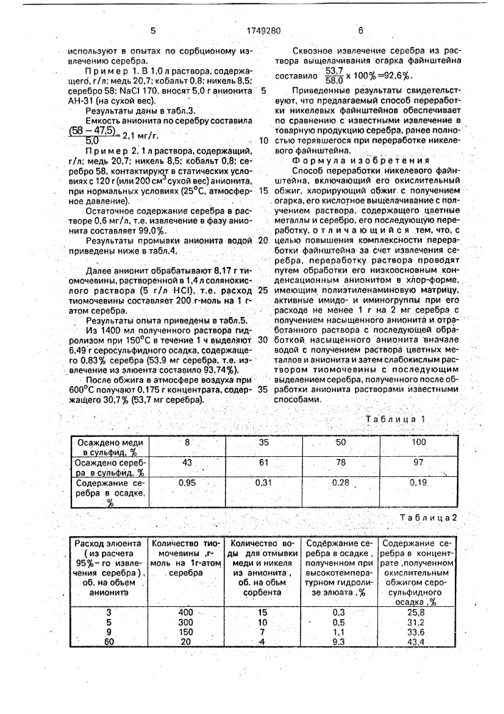 Способ переработки никелевого файнштейна (патент 1749280)