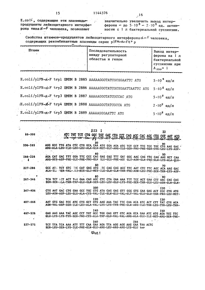 Рекомбинатные плазмиды- @ - @ ,кодирующие синтез лейкоцитарного интерферона типа @ - @ человека, и штаммы @ @ / @ - @ - @ -продуценты лейкоцитарного интерферона типа @ -f человека (патент 1144376)