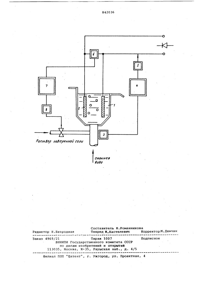 Способ автоматического регулированияпроцессом электрохимической очисткисточных вод (патент 842036)