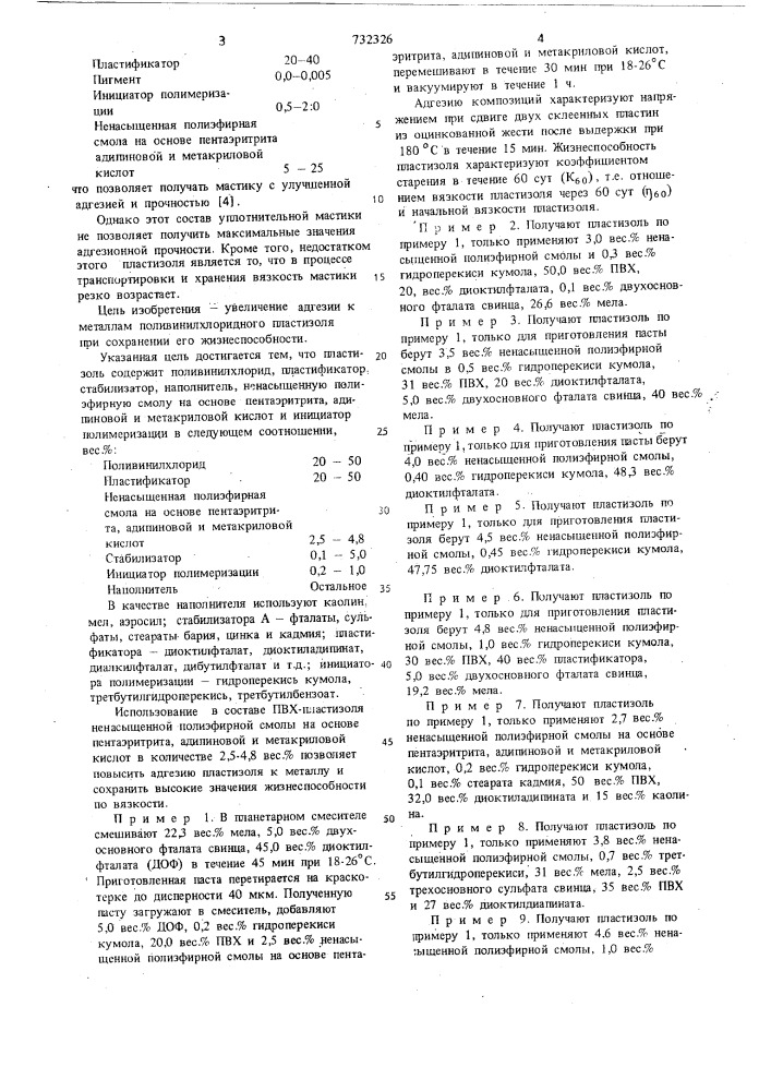 Пластизоль (патент 732326)