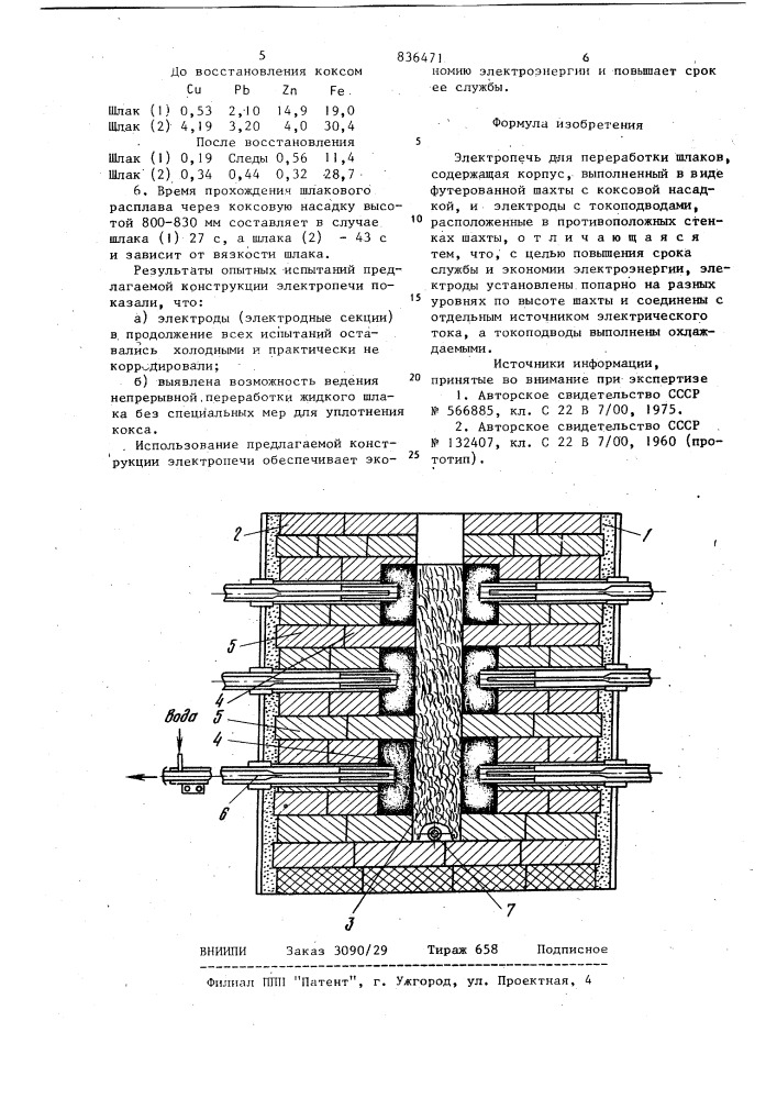 Электропечь для переработки шлаков (патент 836471)