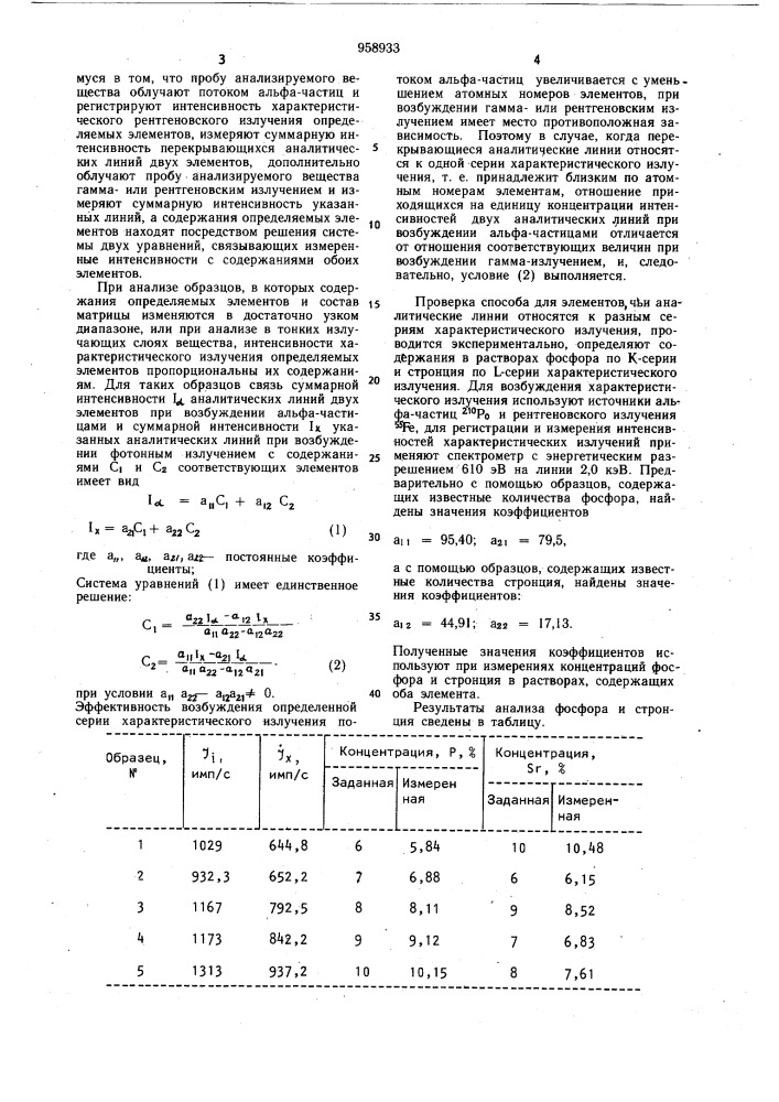 Способ флуоресцентного рентгенорадиометрического анализа (патент 958933)