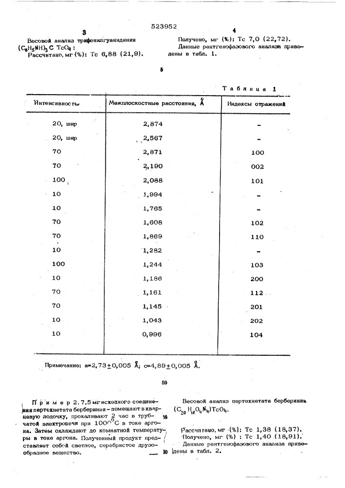 Способ получения металлического технеция (патент 523952)